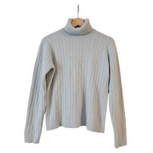 Sag Harbor Long Sleeve Cable Knit Turtleneck Sweater Angola Rabbit Hair Blue M
